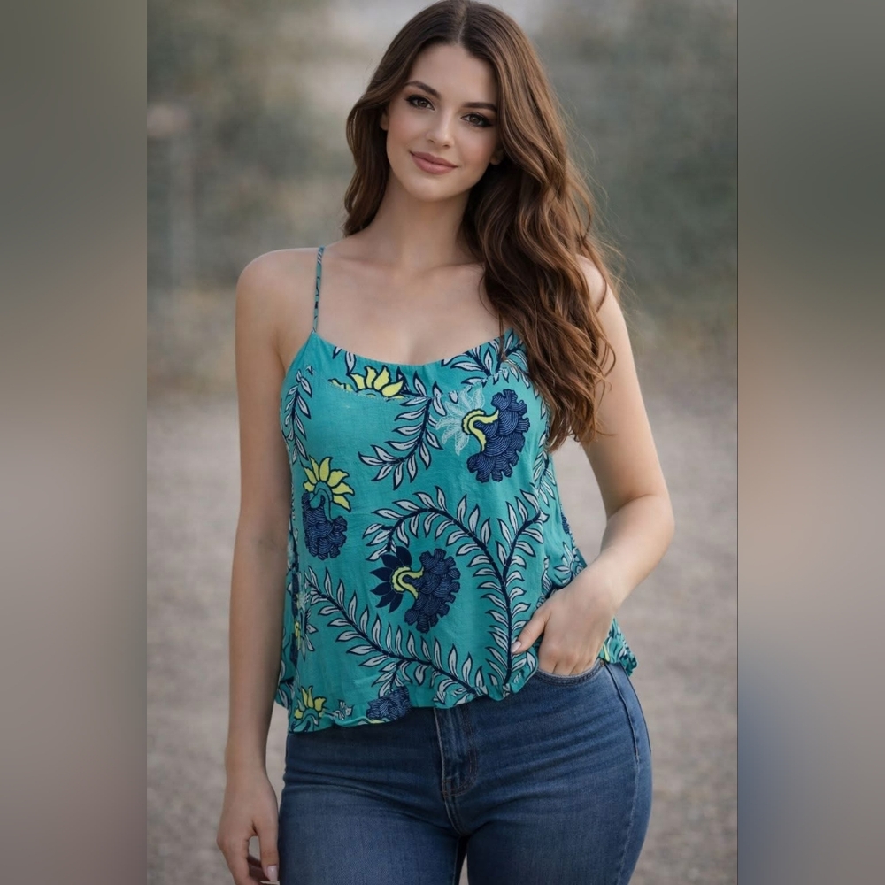 LOFT Blue Green Paisley Peplum Top Women’s Size XXL